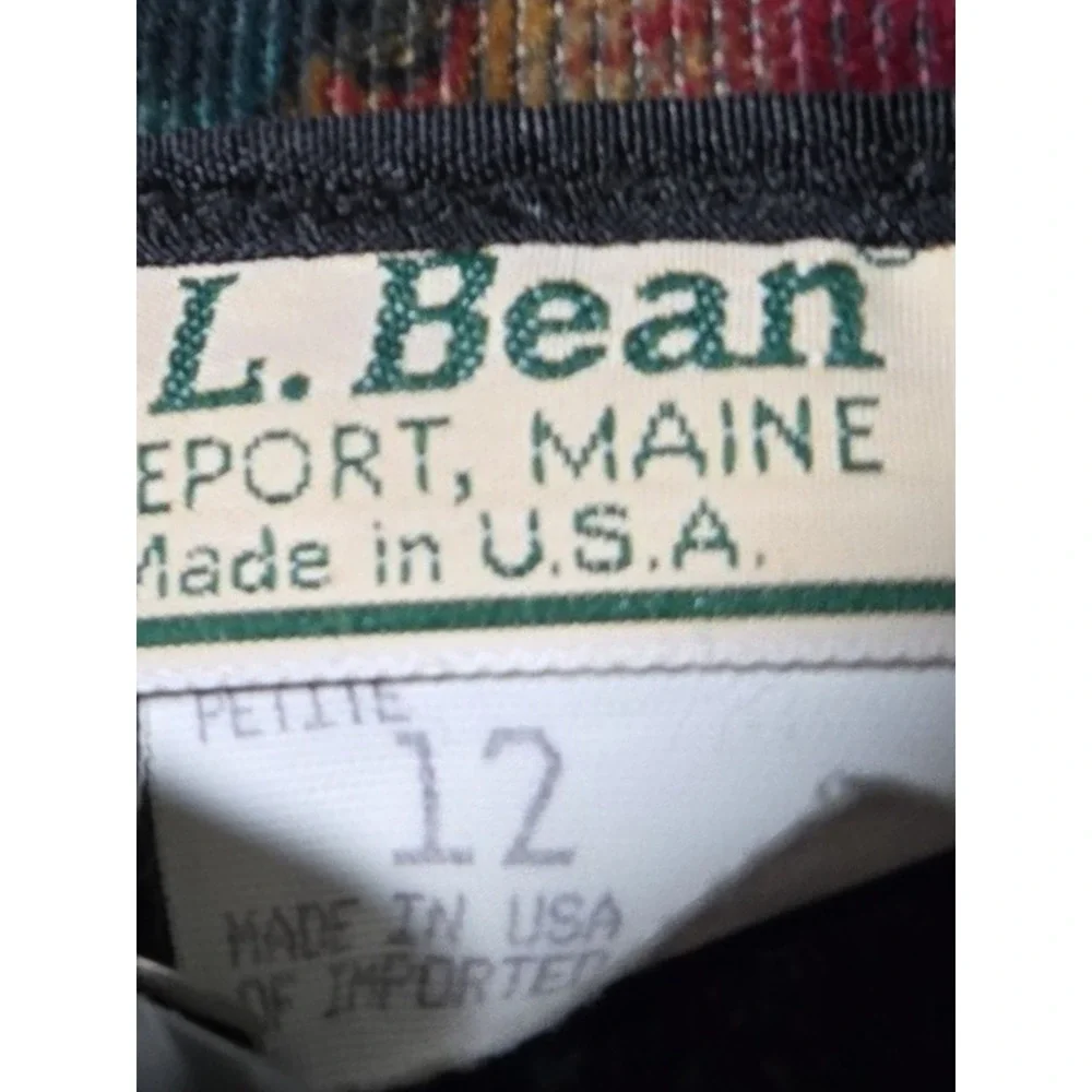 L.L. Bean Vintage Corduroy Floral Fruit Tapestry Midi Skirt Green Red 12 Petite